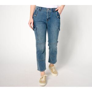 Turbie Twist Women's Petite Pants 10P Straight-Leg Cargo Jeans Blue A638908